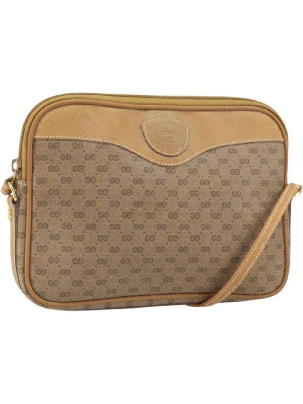 GUCCI Micro GG Supreme Shoulder Bag PVC Beige Gold